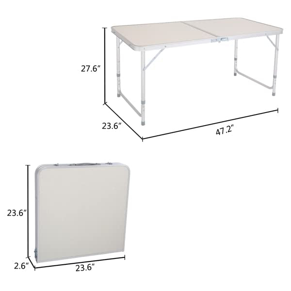 Aluminum Portable Folding Table 4 Foot White Adjustable Height K9616