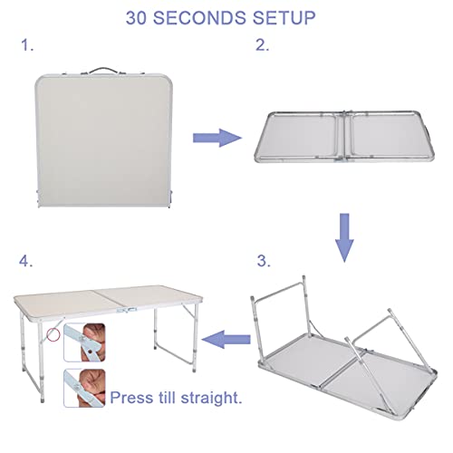 Aluminum Portable Folding Table 4 Foot White Adjustable Height K9616