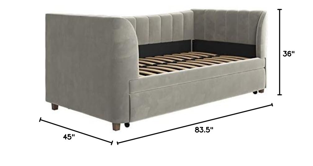 Gray Velvet Twin Upholstered Daybed with Trundle X62079