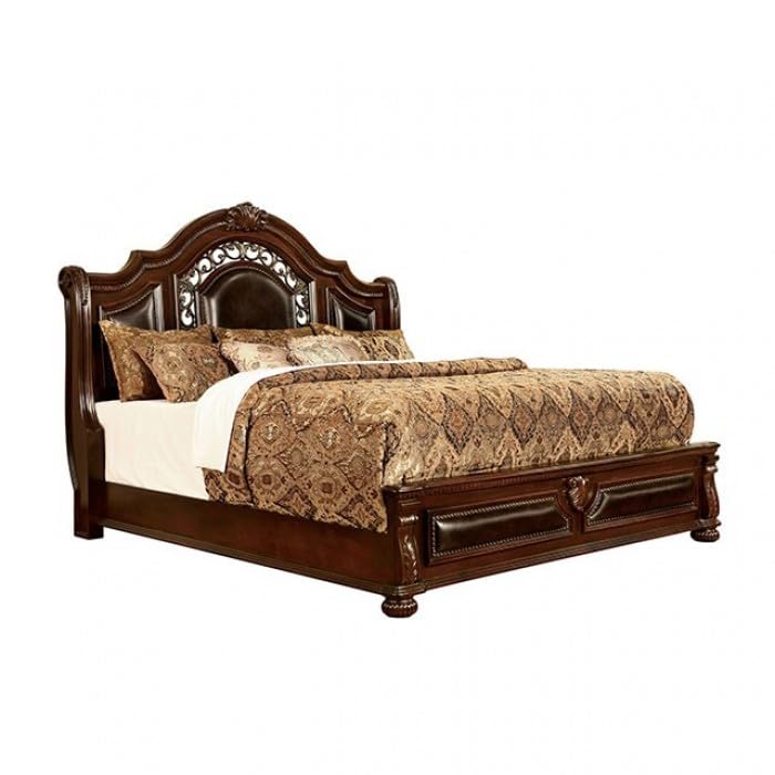 California King Size Traditional Bed in Brown Cherry Espresso Finish O360