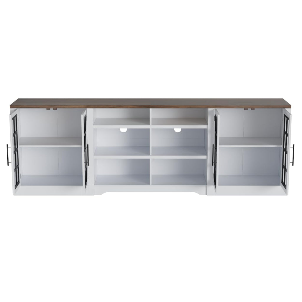 White Black TV Stand with 2 Cabinets and 3-Tier Shelves E837