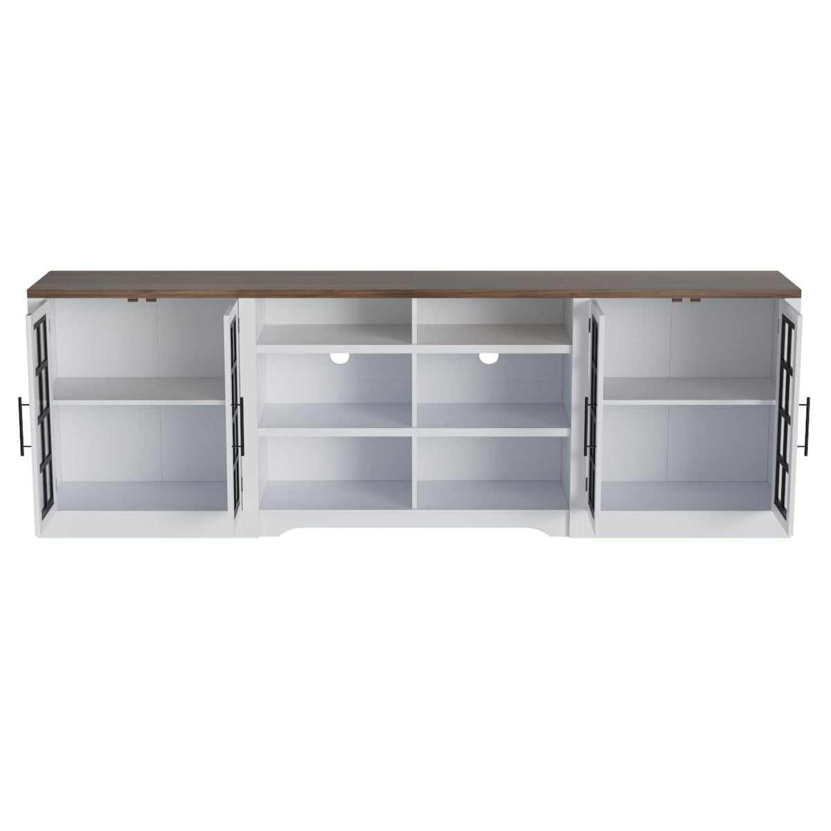 White Black TV Stand with 2 Cabinets and 3-Tier Shelves E837