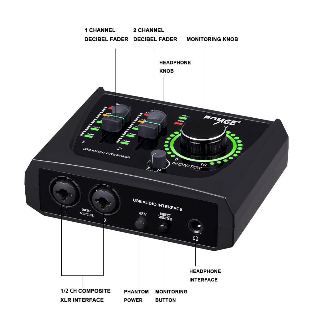 2 Channel USB Audio Interface with XLR 48V Phantom Power V5997