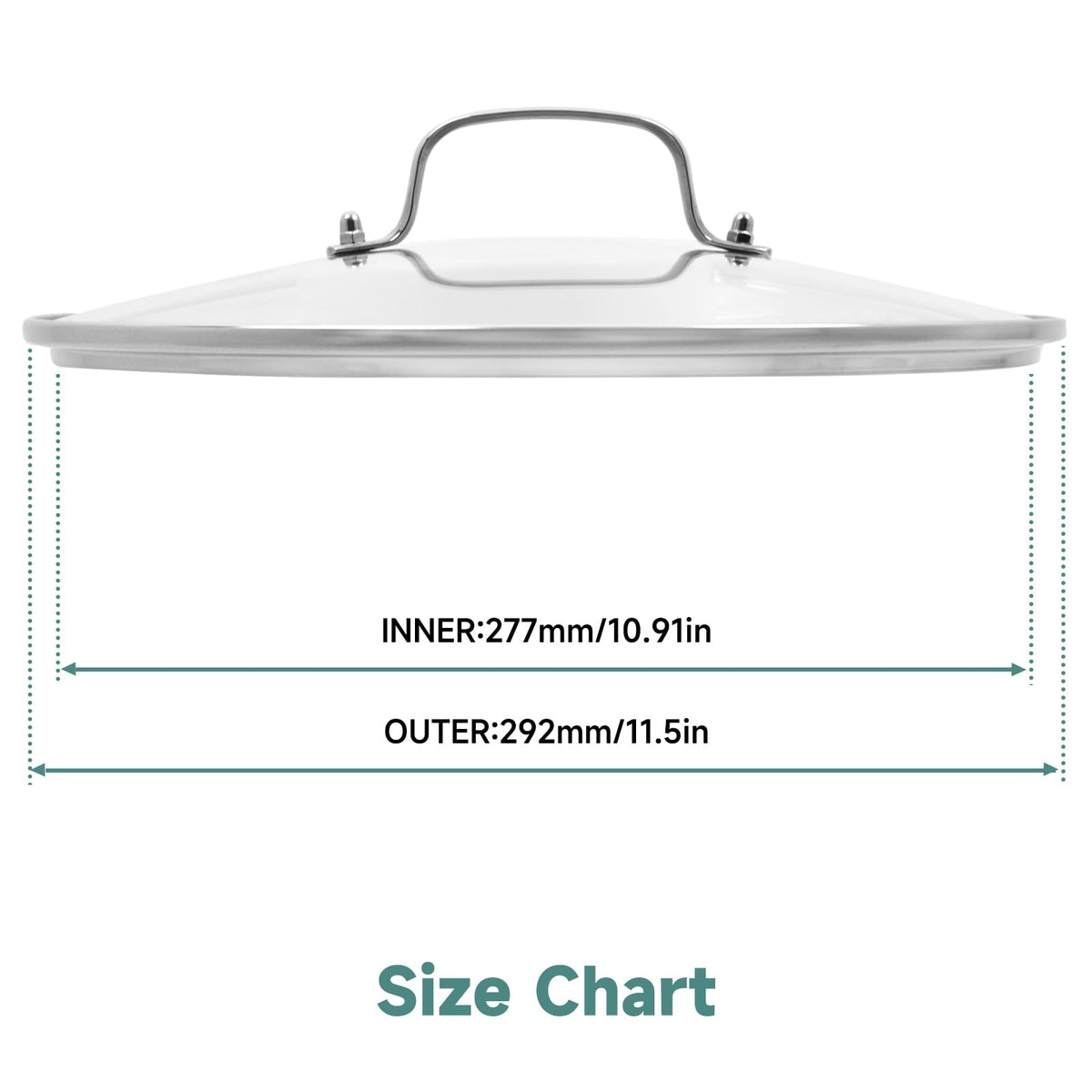 11 IN Glass Lid with Stainless Steel Handle J702