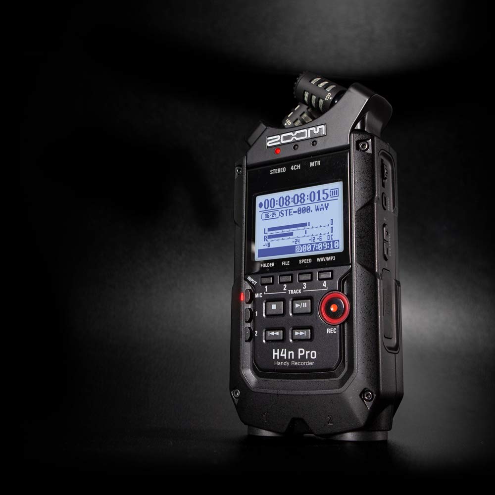 4-Track Portable Recorder, All Black, Stereo Microphones, 2 XLR/ ¼“ Combo Inputs, Battery Powered U1880