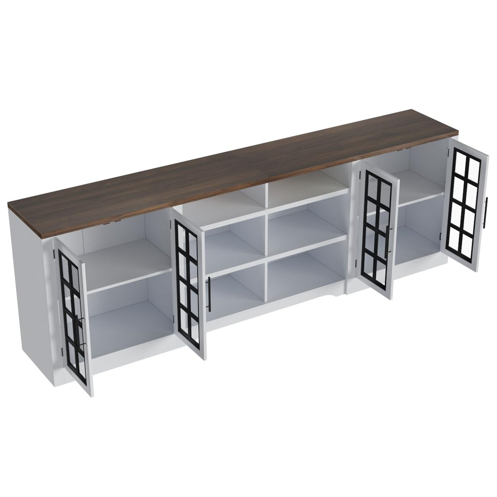White Black TV Stand with 2 Cabinets and 3-Tier Shelves E837