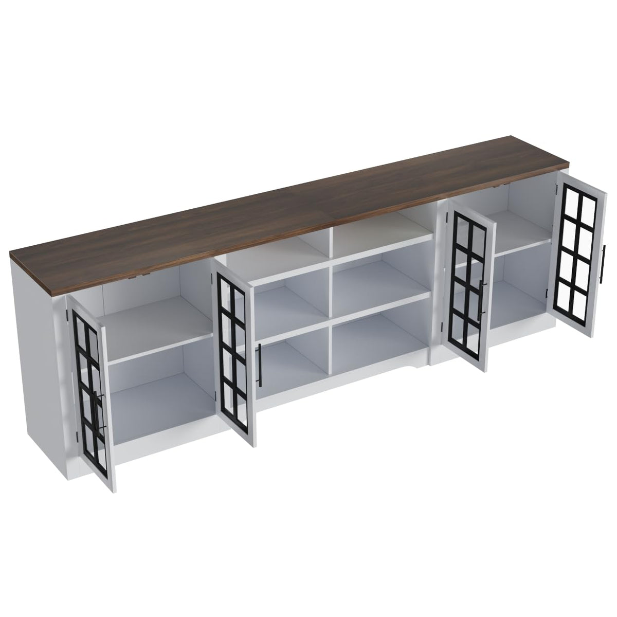 White Black TV Stand with 2 Cabinets and 3-Tier Shelves E837