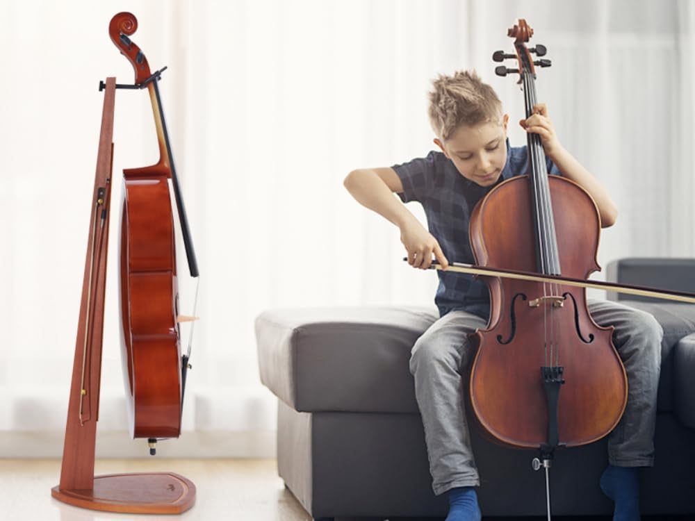Mahogany Wood Cello Stand with Bow Holder V780