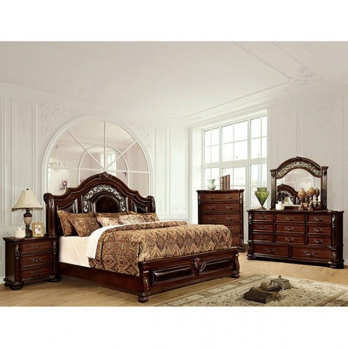 California King Size Traditional Bed in Brown Cherry Espresso Finish O360