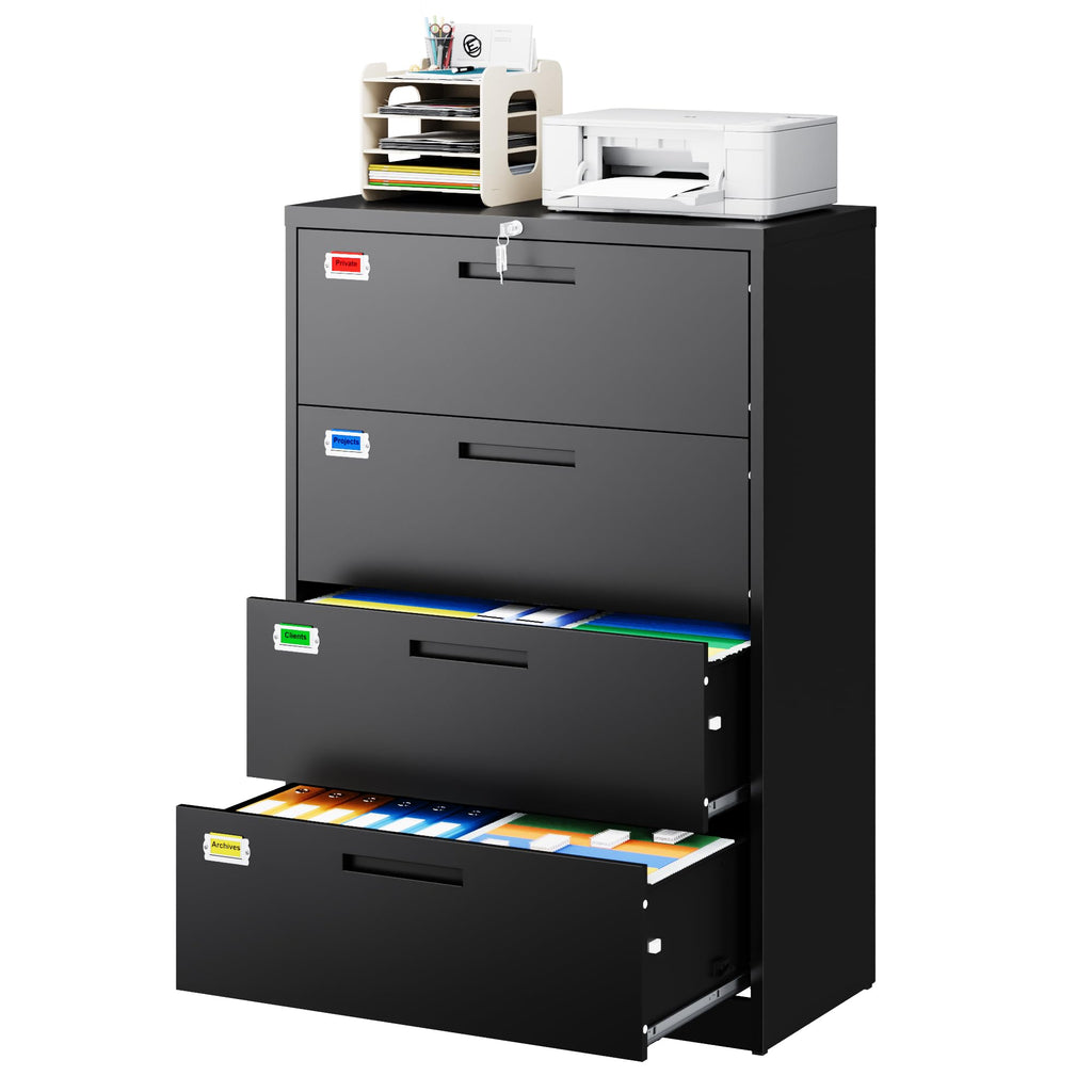 4 Drawer File Cabinet with Lock, Black N524