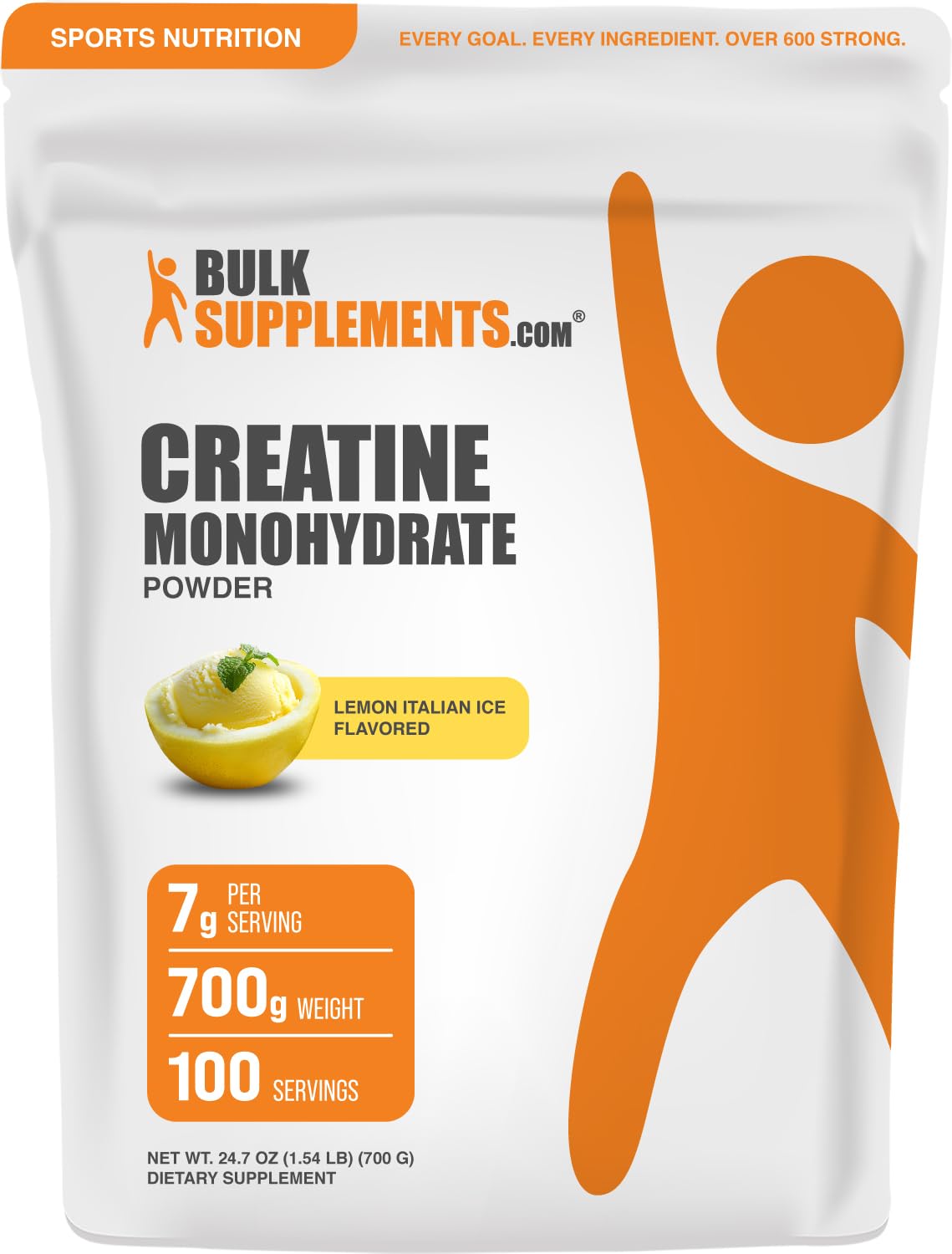 Micronized Creatine Monohydrate Powder, Lemon Italian Ice, 7g per Serving, 700g X10684