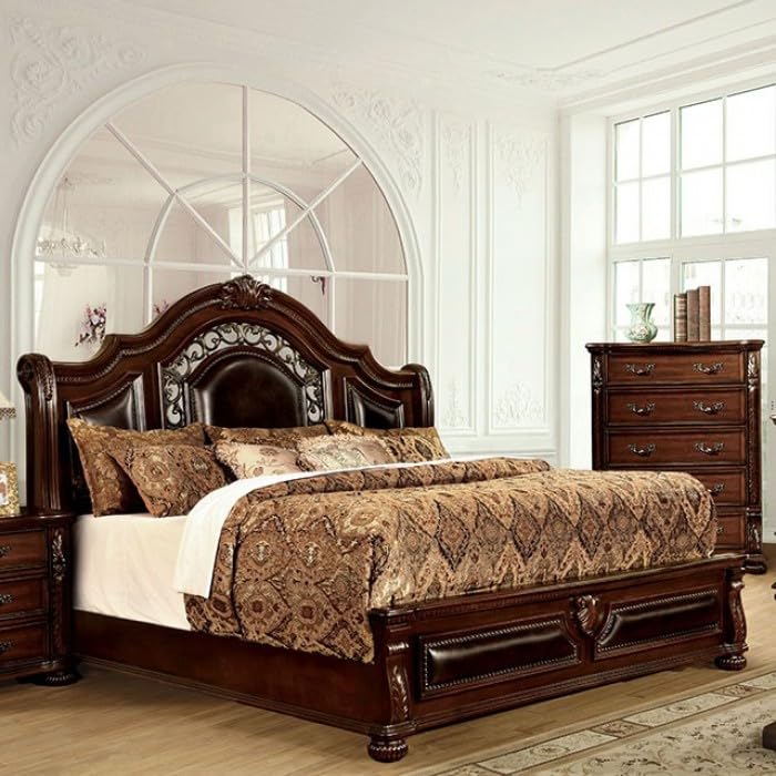 California King Size Traditional Bed in Brown Cherry Espresso Finish O360
