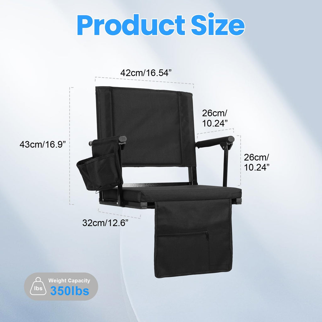 2 Pcs Folding Stadium Seat with Back Support and Cup Holder Black P71389
