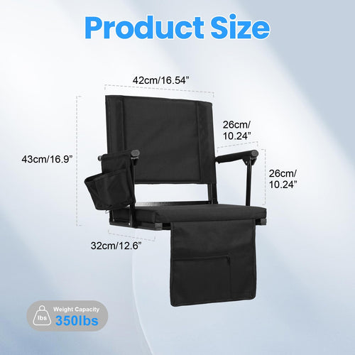 2 Pcs Folding Stadium Seat with Back Support and Cup Holder Black P71389