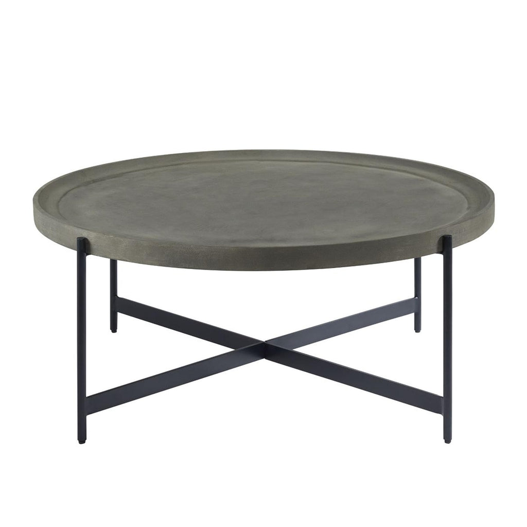42-Inch Round Concrete-Coated Wood Coffee Table with Tray Top R307948