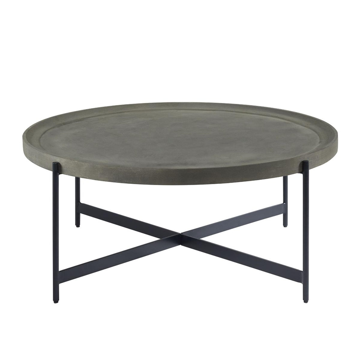 42-Inch Round Concrete-Coated Wood Coffee Table with Tray Top R307948