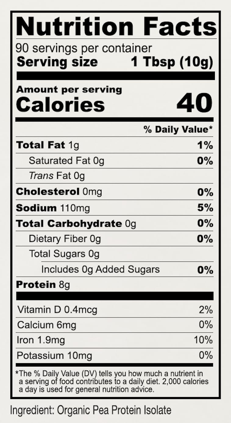 Organic Pea Protein Powder 2 lb Gluten Free Non GMO Unflavored Vegan H69724