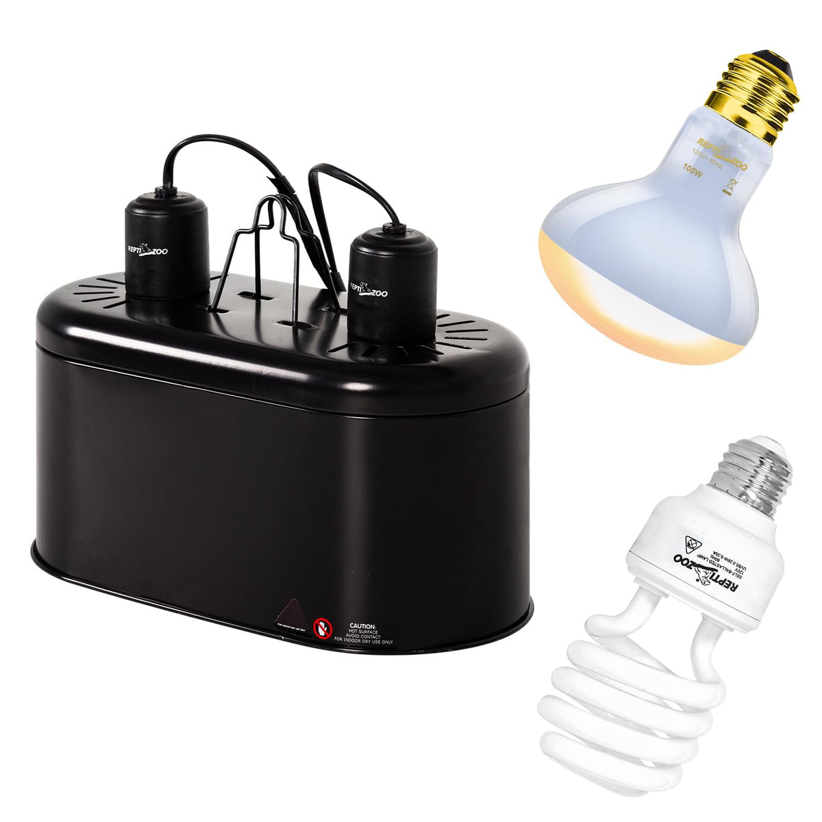 Dual Reptile Light Fixture & 100W Basking Spot Light with 26W UVA UVB Bulb Combo Pack I58502