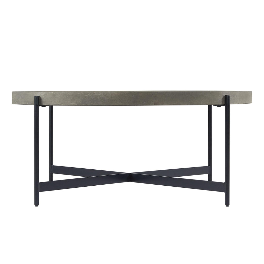 42-Inch Round Concrete-Coated Wood Coffee Table with Tray Top R307948