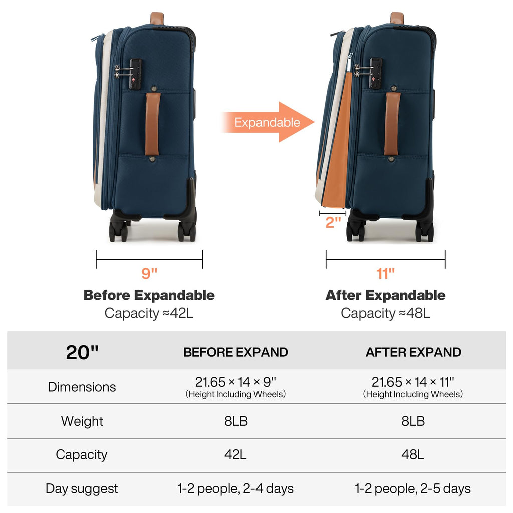 20 Inch Expandable Softside Carry On Luggage with Front Pocket P243