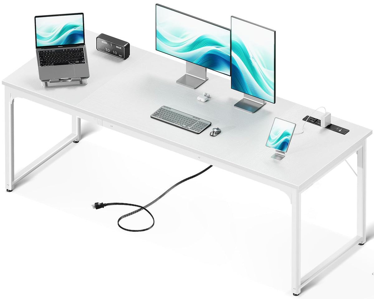 71 Inch White Computer Desk with USB Ports U2077