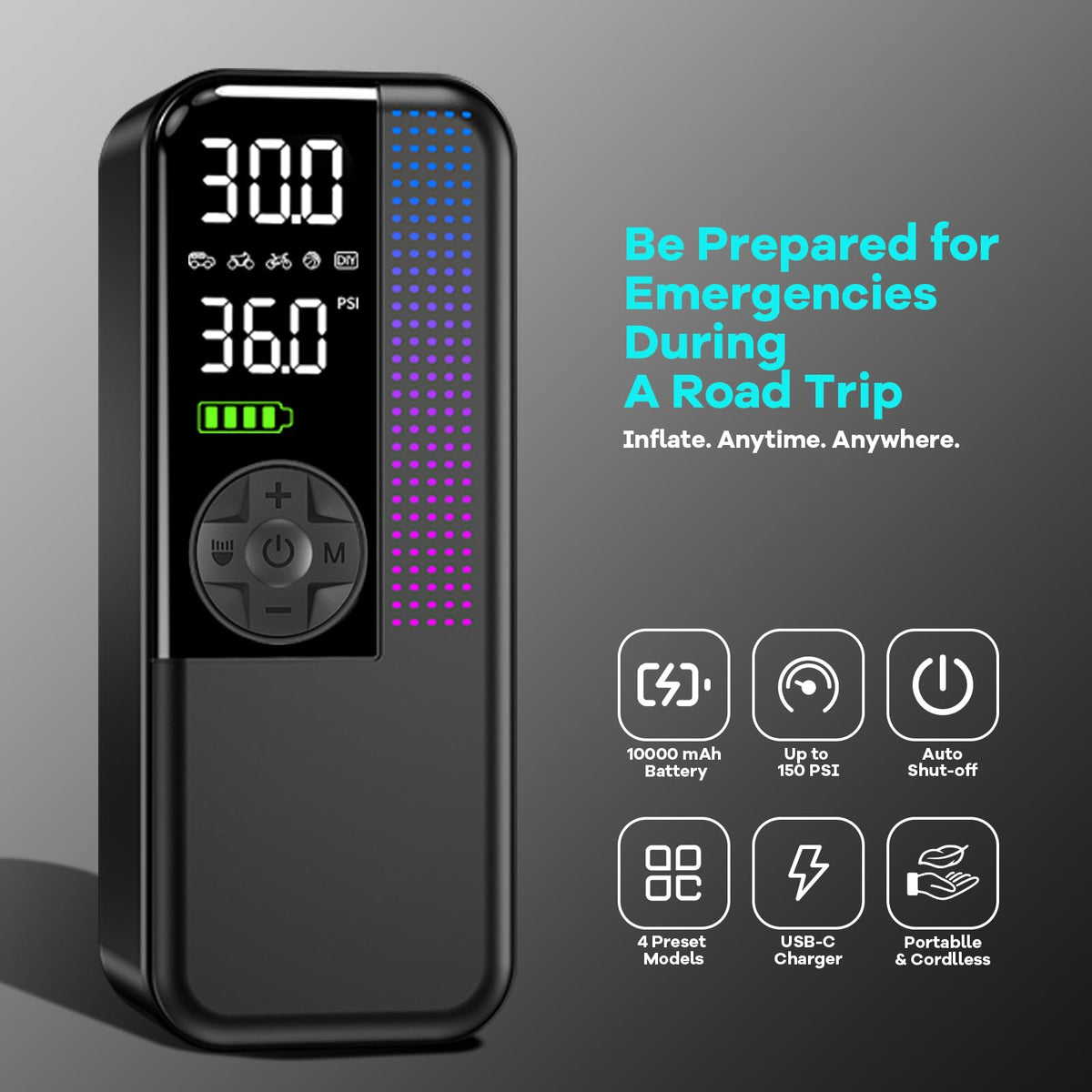150PSI Portable Cordless Tire Inflator Air Compressor G235