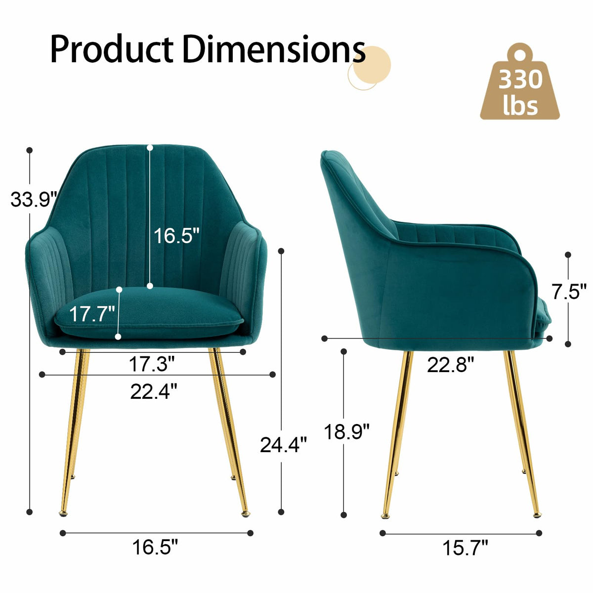 Velvet Accent Arm Chairs Set of 2 with Golden Legs I509153