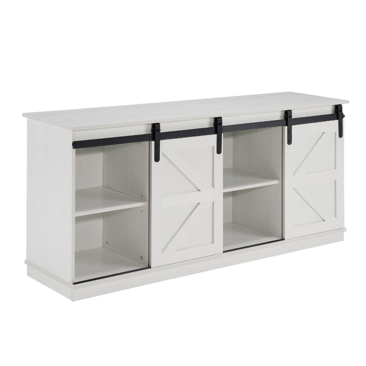 White 58" Farmhouse TV Stand with Sliding Barn Doors E8672