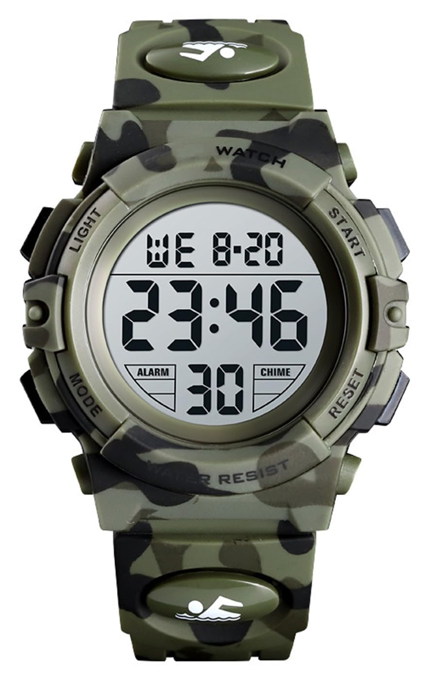 Camouflage Pu Strap Digital Display Waterproof Watch M8549