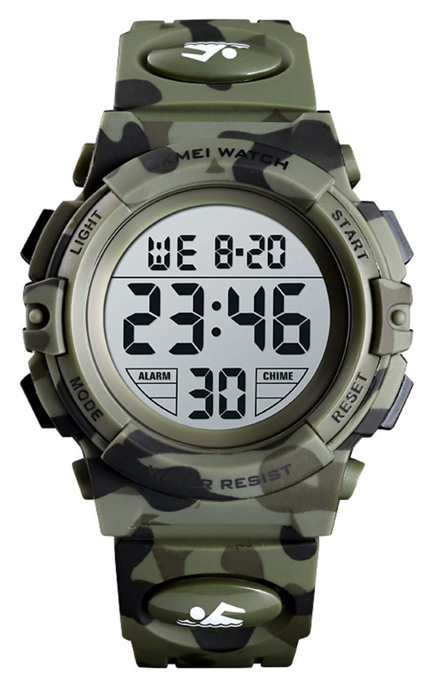 Camouflage Pu Strap Digital Display Waterproof Watch M8549