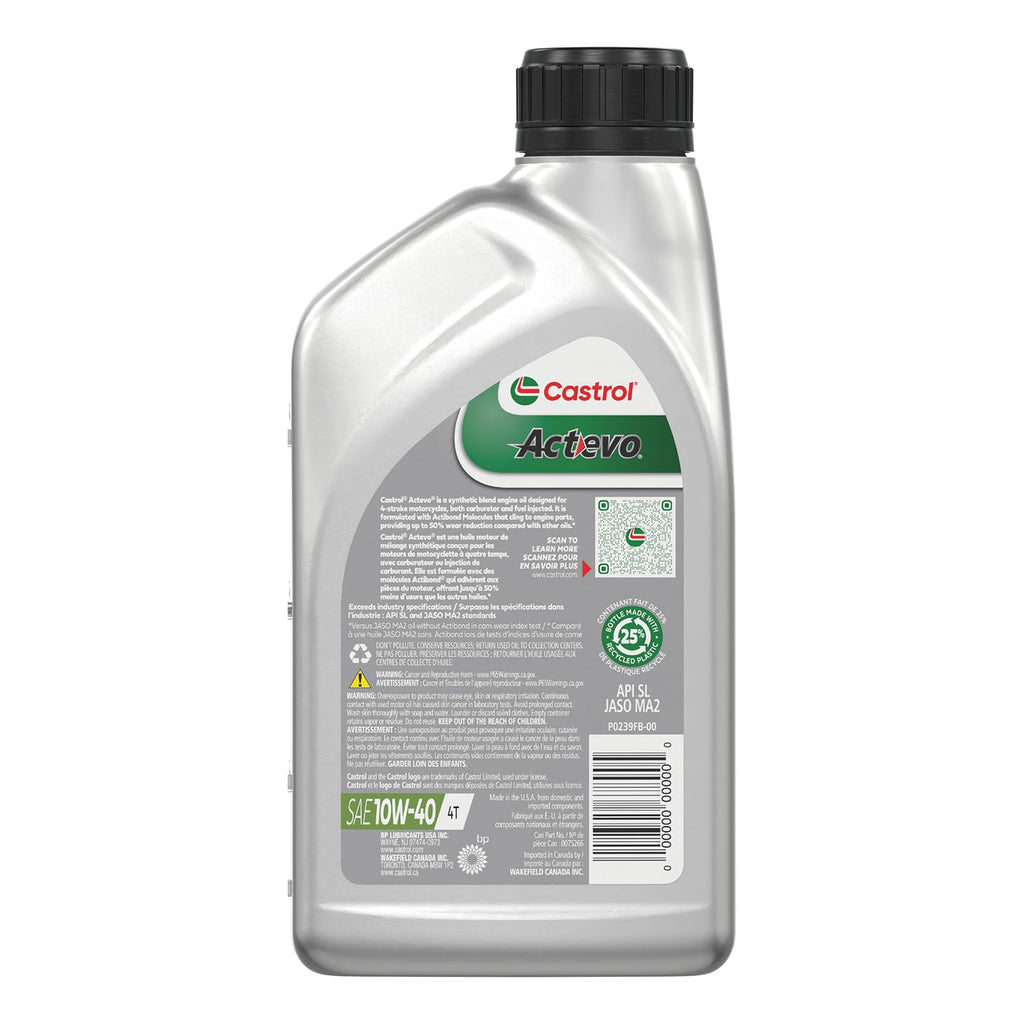10W-40 Synthetic Blend Motorcycle Oil, 1 Quart, Pack of 6 E7216