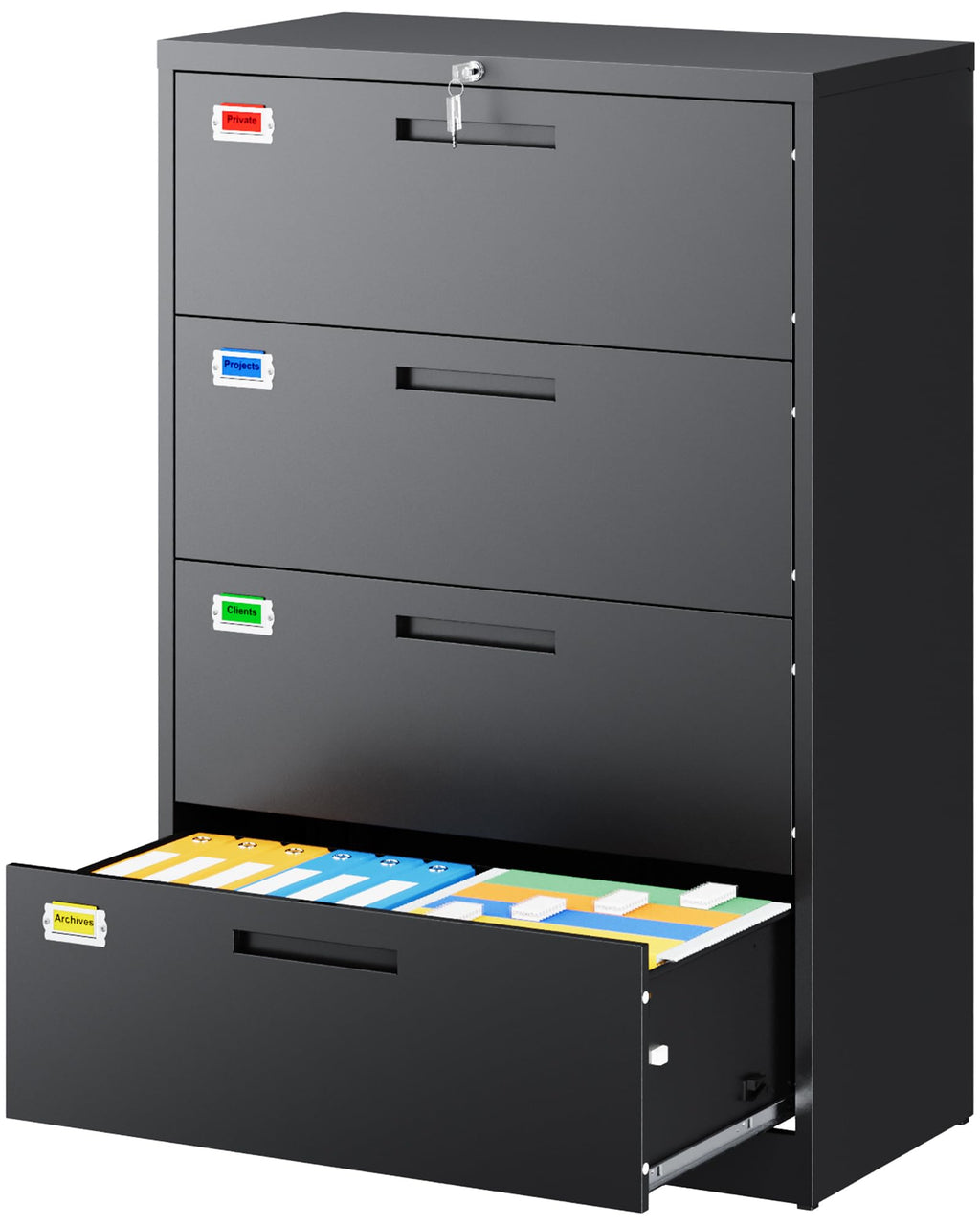 4 Drawer File Cabinet with Lock, Black N524