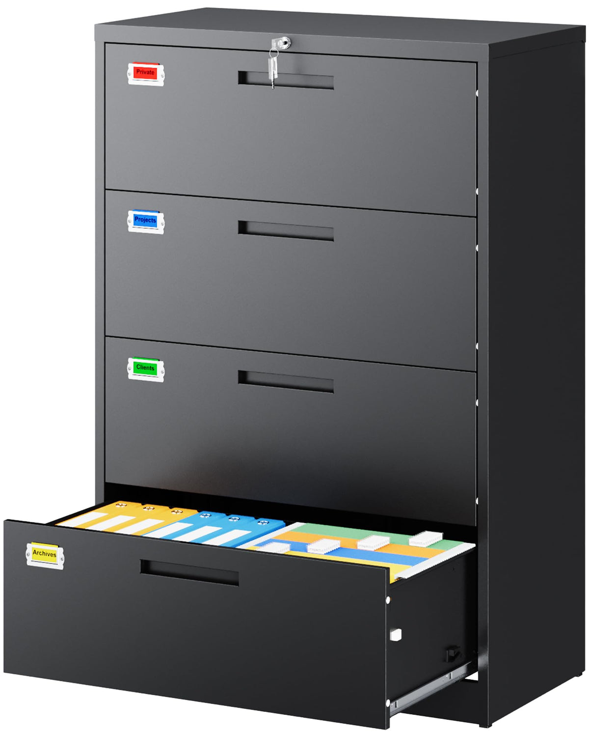 4 Drawer File Cabinet with Lock, Black N524