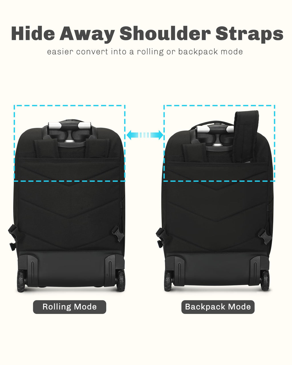 Rolling Backpack with Wheels 43L 17 inches Laptop Jet Black 6PC Packing Cubes U62580