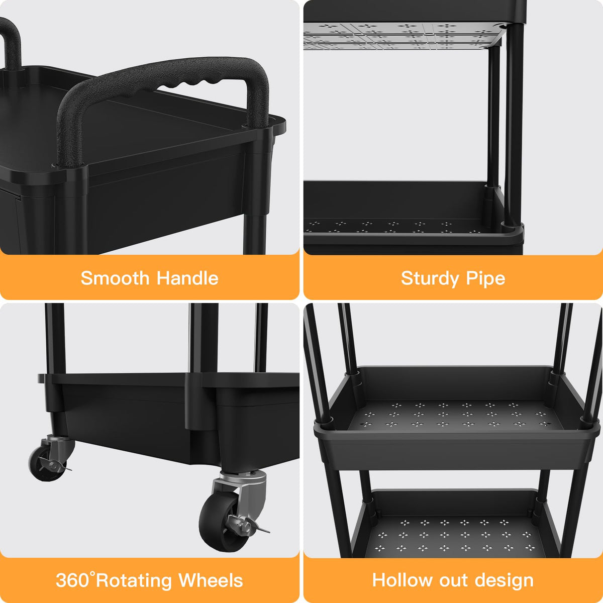 3 Tier Rolling Utility Cart with Drawer Y493