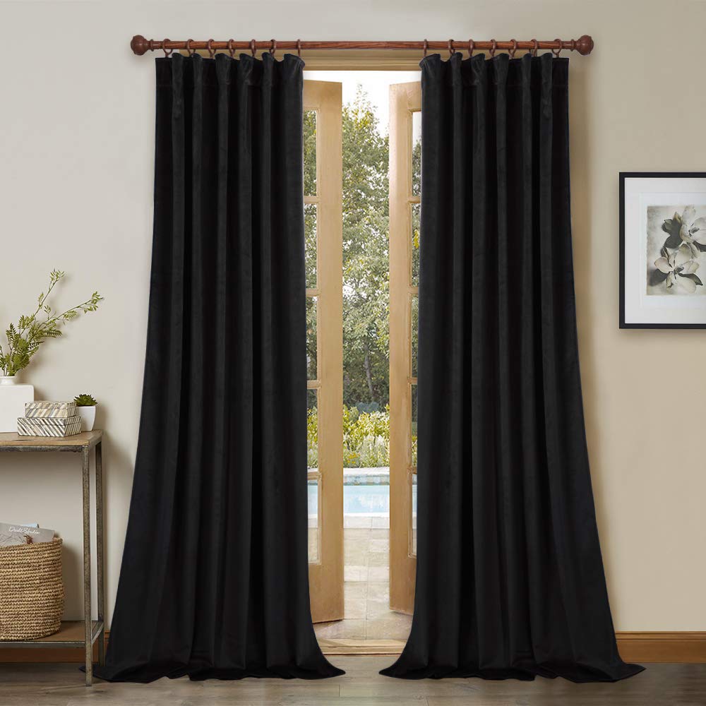 Black Velvet Blackout Curtains 2 Panels Y727