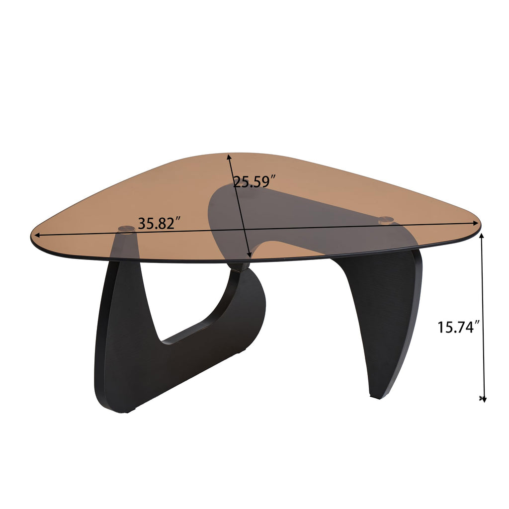 Brown Glass Coffee Table with Wood Base Y73353