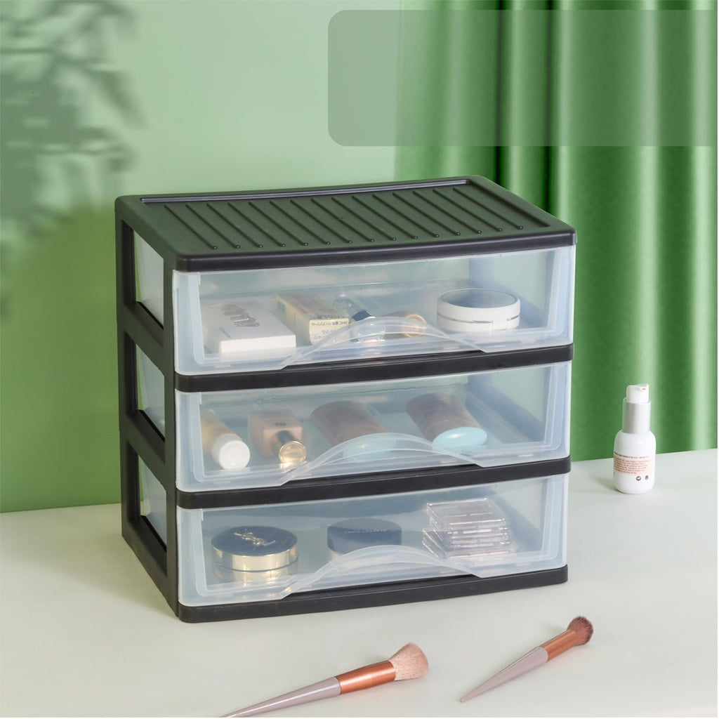 Medium 3 Drawer Black Plastic Stacking Storage Drawers F10738