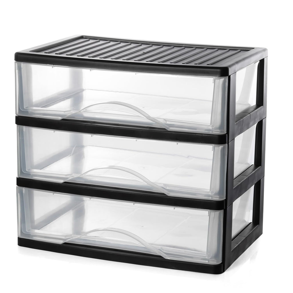 Medium 3 Drawer Black Plastic Stacking Storage Drawers F10738