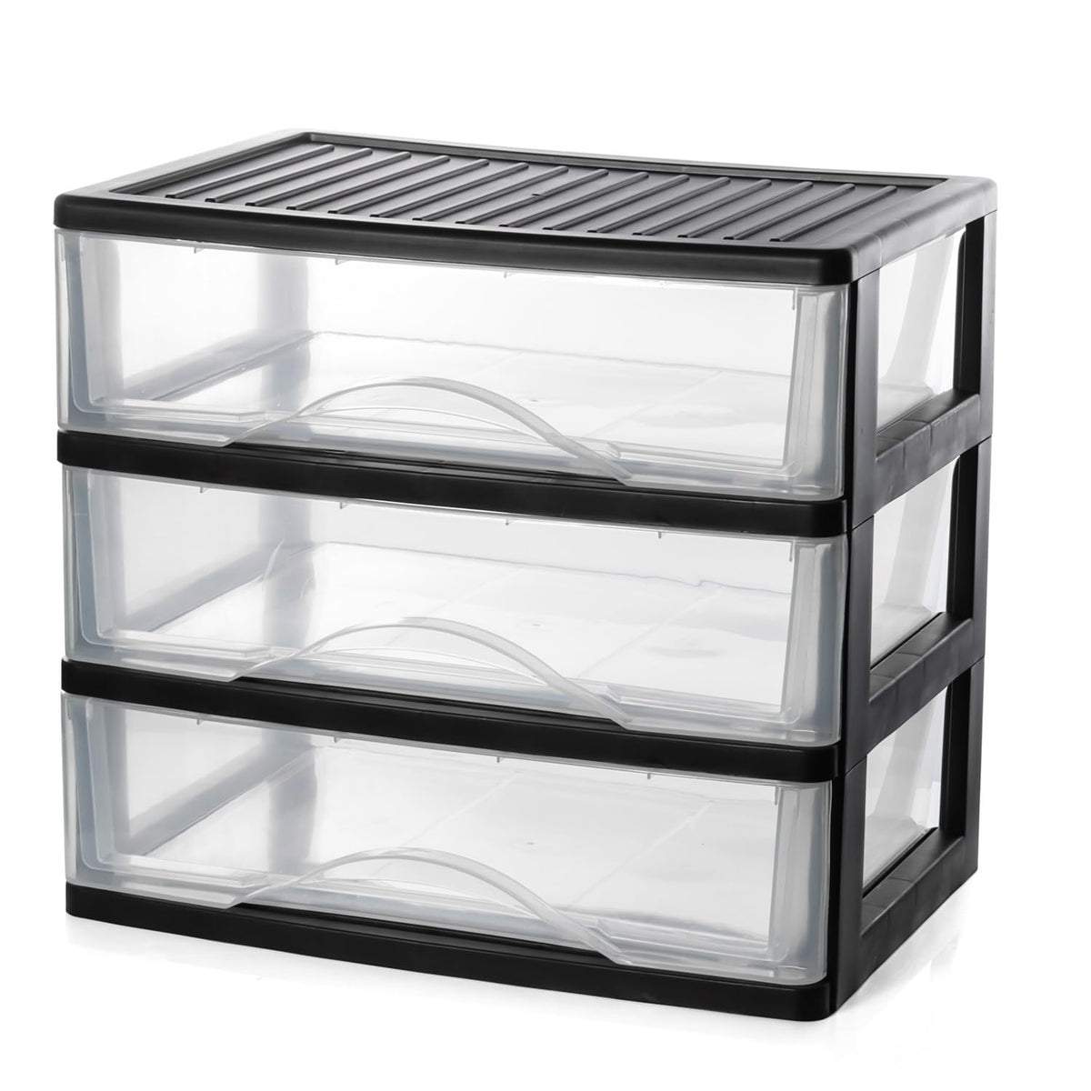 Medium 3 Drawer Black Plastic Stacking Storage Drawers F10738