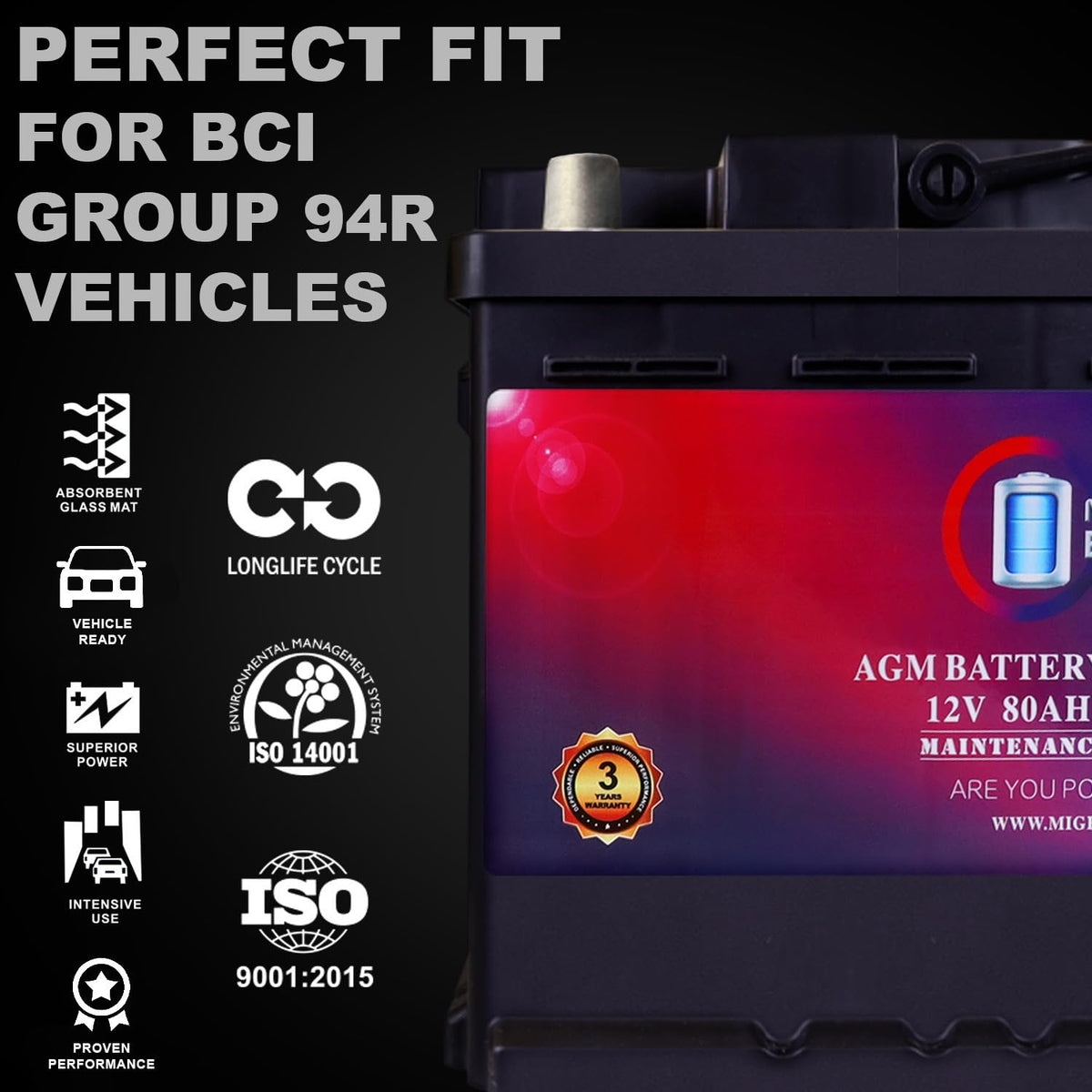 12V 80AH 850 CCA Replacement Battery U55555
