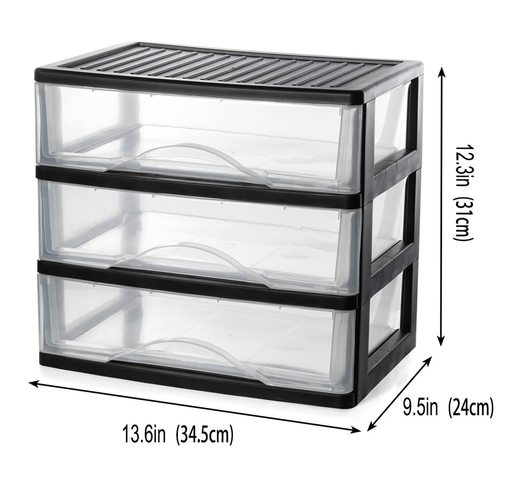 Medium 3 Drawer Black Plastic Stacking Storage Drawers F10738