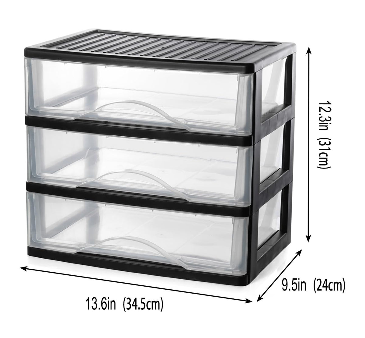 Medium 3 Drawer Black Plastic Stacking Storage Drawers F10738