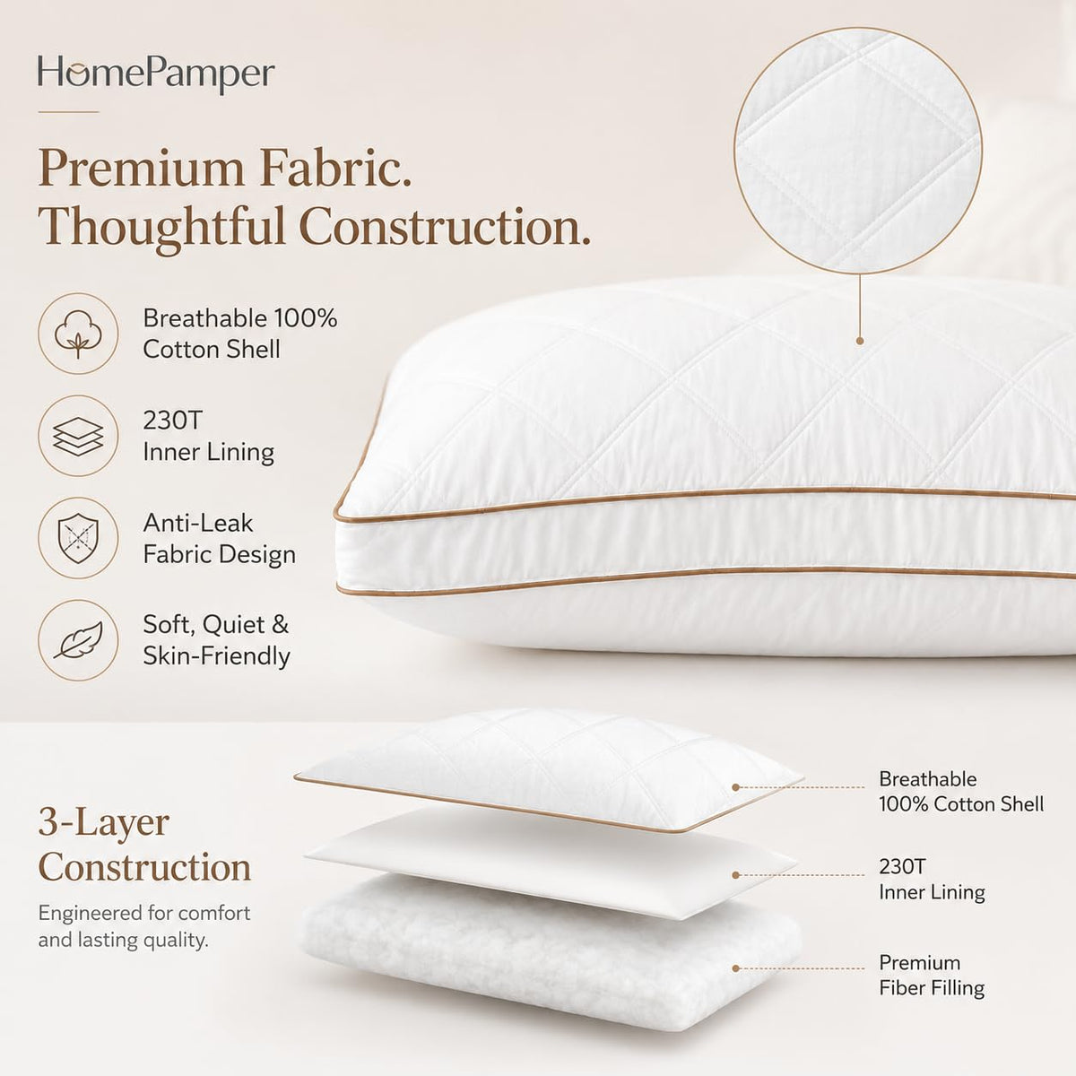 King Size Set of 2 White Cotton Bed Pillows G312438