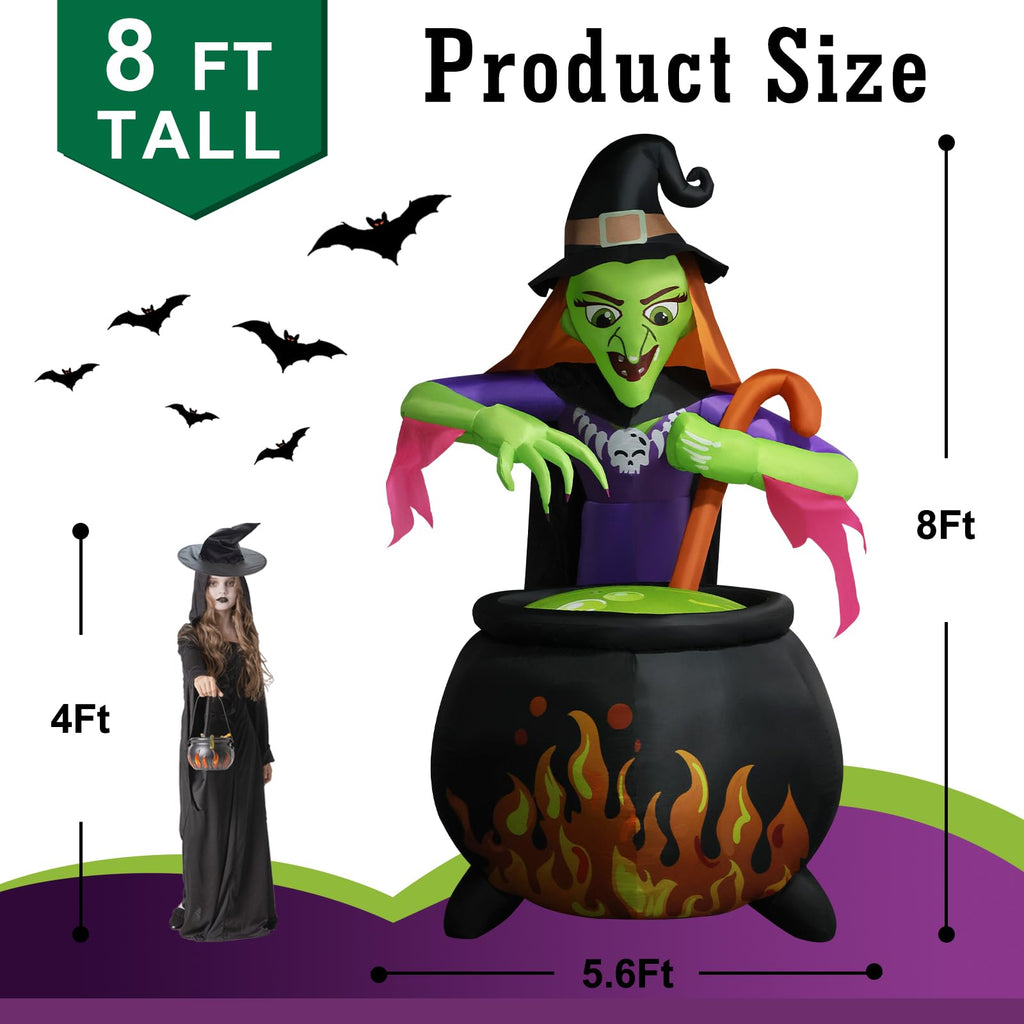 8Ft Tall Halloween Inflatable Witch Cauldron with 4 Led Lights K493