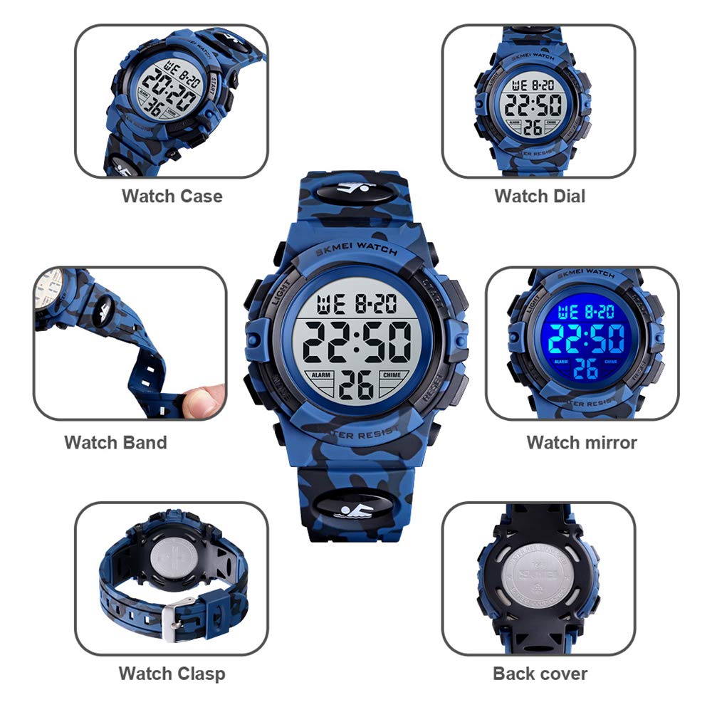 Camouflage Pu Strap Digital Display Waterproof Watch M8549
