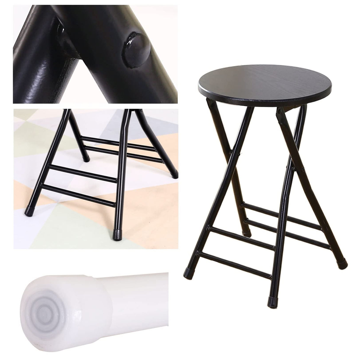 Black Round Folding Stool with Metal Frame V94007