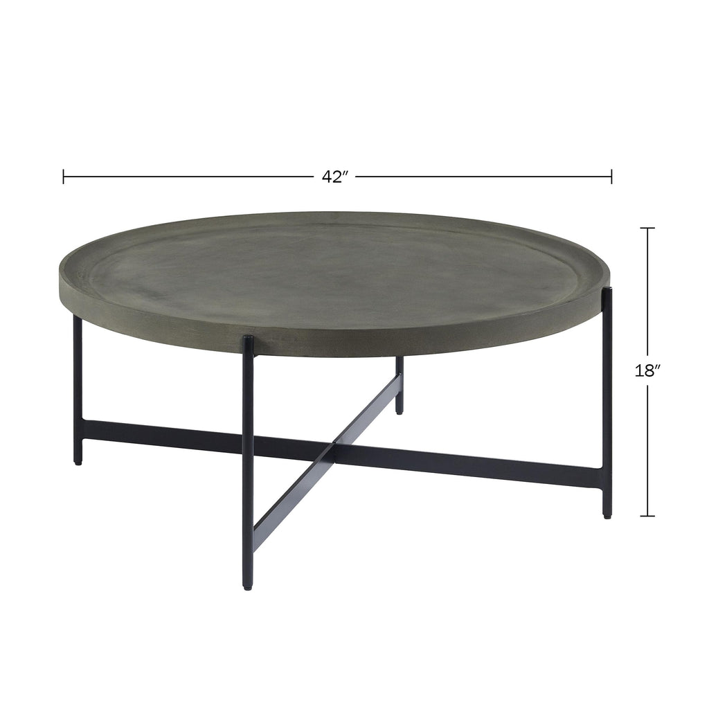 42-Inch Round Concrete-Coated Wood Coffee Table with Tray Top R307948