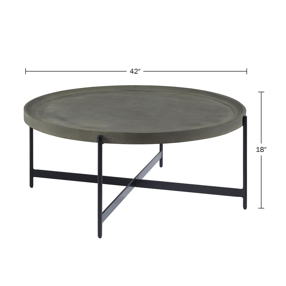 42-Inch Round Concrete-Coated Wood Coffee Table with Tray Top R307948