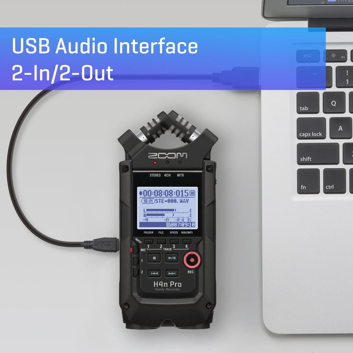 4-Track Portable Recorder, All Black, Stereo Microphones, 2 XLR/ ¼“ Combo Inputs, Battery Powered U1880
